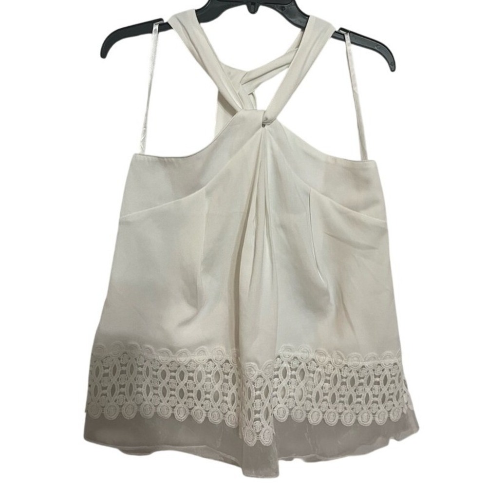 Gianni Bini White Halter Neck Lace Trim Tank Top Size‎ S